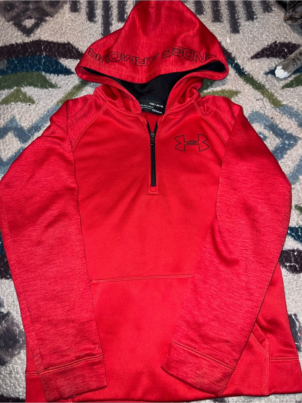 Boys Under Armour Red Zip-Front Hoodie with Black Logo